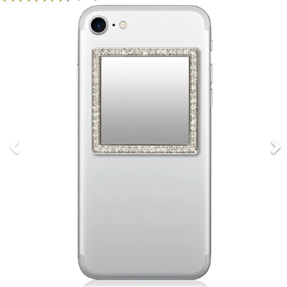 iDecoz Unbreakable Square Phone Mirror - Silver with Crystals